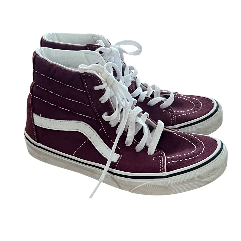 VANS Sk8-Hi Burgundy Suede Leather High Top Sneakers Women 7 Men 5.5 Skate Shoes